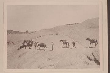 Roosevelt-Wetherill party.  Trail to Rainbow Bridge.  Archie is at the rear; Theodore is third from right.  En route to Rainbow Bridge on bald rock east of Bald Rock Canyon and north of Cha Bottom