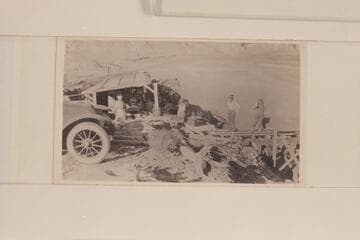 Campo Angeleno on the San Juan River.  The Zahn's [sic] Franklin car at their mining operation on the San Juan