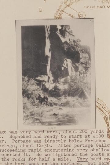 Camp No. 12 of Galloway-Stone party at Mile 230.95 in Canyon of Lodore