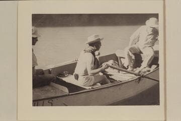 Marston at the oars of a Nevills San Juan punt.  Neill Wilson at left and Fred Herz at right