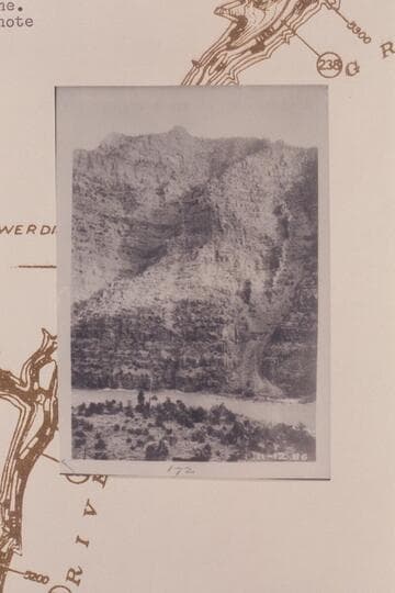 Detail of cliff across river from camp at Mile 238.7