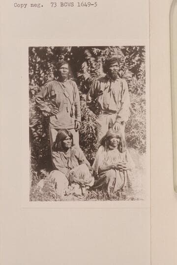 The "brother chiefs" and their wives.  The Vegas or Meadows in S. W. Nevada.  Powell Expedition, 1873.  Piute tribe