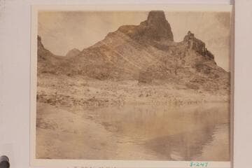 Captioned "Double exposure--Pinnacles above Vulcan's Forge." Taken from camp at Mile 177 1/2 left bank
