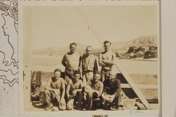 The crew which made the low-water transit of the Grand Canyon in July-August 1934. Upper: Frazier, Eddy and Swain; lower: A. Hatch, Mowrey, B. Hatch and Fahrni