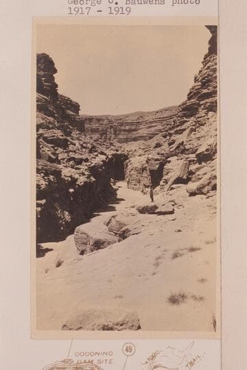 Coconino Dam Site seen from Reservation side looking downstream. 35 ft. wide