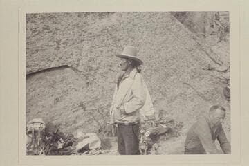 Buck Whitehat in camp.  Bill Belknap at right.  Middle fork of 73.6