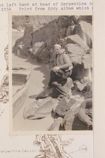 Frazier at left bank at head of Serpentine Rapid. Noon stop