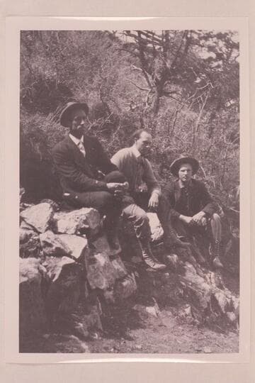 Dave Rust; Ellsworth Kolb; Israel Chamberlain.  Dressed in their best.  Probably on the Rim about 1908