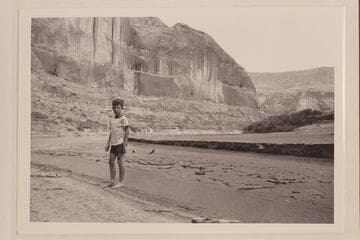 Jackie Frost--Frank E. Frost. On the San Juan run with Nevills. Right bank of the Colorado across and downstream from the mouth of the San Juan. Approximately Mile 77. Very low water