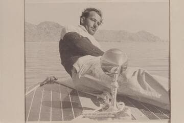 Danny Daniels on bow of motorboat on Lake Mead