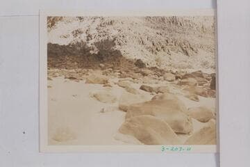 Cliff where Eddy cached oar and gear after losing the "Powell" when lining at Dubendorff Rapid in 1927. Salvage efforts were abandoned July 31