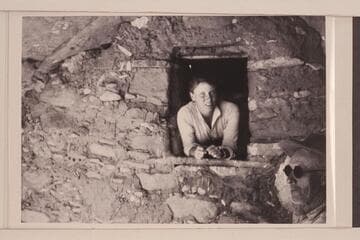 Sarah Fraser in granary near the Stone-Stanton dredge. Dave Rust at right. Mile 121 near dredge in Glen Canyon