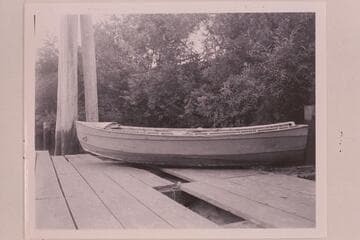 Holmstrom's boat "Julius", photographed at Coquille.  Mrs. Holmstrom sold the boat to a local fisherman who cut off the stern for use with an outboard motor