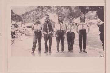 Page-West crew of trip on upper Green River. Hale, Page, West, Blake, Todd