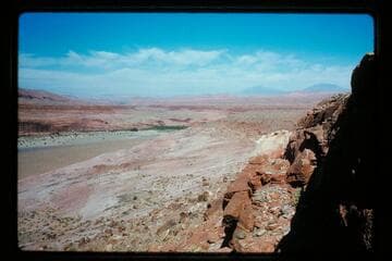 Halls Creek; Henry Mountain from top dugway at crossing