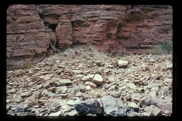 3 large cairns , R.B., below Kanab Cr. at mi. 144.2