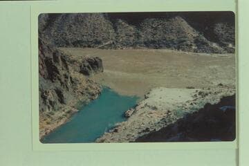 Mouth of Tapeats Creek. Pontoon in the creek and 10-man at edge of river