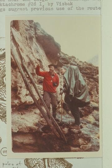 Start of rope climb from near the river above Elves Chasm to the area near the cairn. The logs suggest previous use of the route