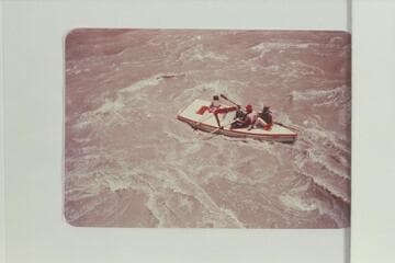 "AK" Reynolds in Sockdologer Rapid.  Bright Angel gauge:  15,000 cfs