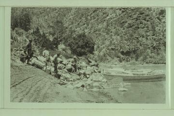 Portage of dunnage at Hells Half Mile.  The boats were nosed through the middle section of the rapid