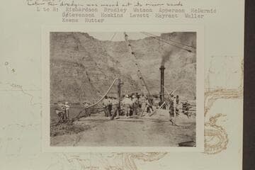 Initial test of the Lovett Pneumatic Pipe Dredge. North side of the Colorado River at Lees Ferry