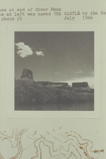 The buttes at end of Steer Mesa. The butte at left was named The Castle by the Best Expedition