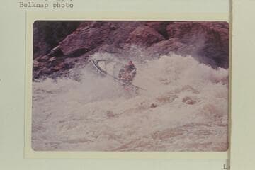 The "Triangle" with Jim Bechtel struggling to recover from the rough treatment in Vulcan Rapid. Bob Valentine is riding with him. The course was at least 25 ft. to the right of that which would have provided a dry run