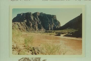 Downriver in Granite Park to mouth of 209 Mile Canyon at right bank where the float trip started in 1969. This viewing of the terrain convinced Visbak that they had been in 209 Mile Canyon all the way before the start of the river
