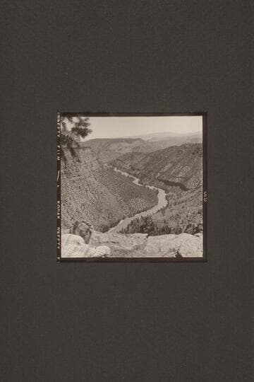 Down Red Canyon from lower lookout near Red Canyon Lodge. Margaret Marston at left. From above Mile 301 1/2