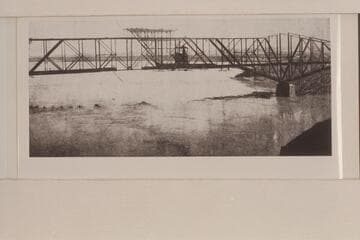 Construction of Red Rock Cantilever Bridge nearing acompletion in 1890. Below Needles