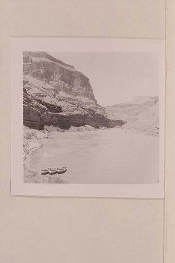 Boats moored below point opposite Deer Creek. Preliminary gauge at Bright Angel Creek: 107,000 cfs