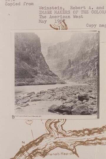 Downriver from beach below mouth of Kanab Creek. Wheeler Expedition