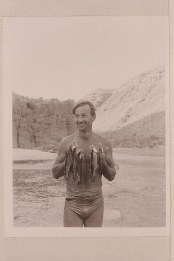 Danny Daniels with catch of rainbow from Tapeats Creek. The Grand Canyon National Park planted the fish in the creek where the trail crosses about 2 miles from the river