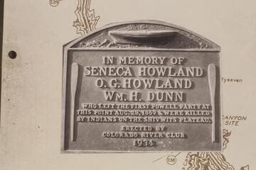 Plaque placed by The Dusty Dozen at Separation Canyon, about 1934, Aug. 03. It was removed 1939, Aug. and a larger plaque placed there by Julius Stone and party. The plaque was replaced at Separation Rapid near the new plaque 1971, Nov. 27