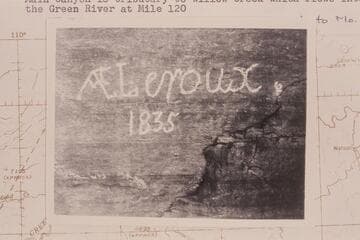 Antoine Leroux inscription in Main Canyon at the mouth of Trail Canyon
