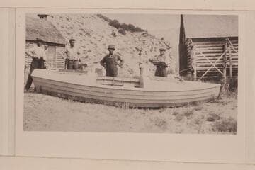 Mr. Brock; Todd; a stranger; Hale. Brock Ranch where we took the boat out of the river and stored it. Todd-Page trip; Green River, Utah