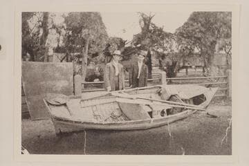 The steel boat "Utah" used by Charles Silver Russell (1) and Edwin Reagan Monett to cruise the Green and Colorado Rivers from Green River, Utah, to Needles, California, in 1907-1908