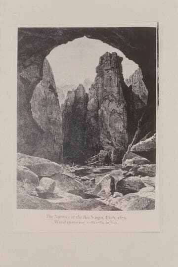 The narrows of the Rio Virgin, Utah. Wood engraving, 10 3/8x 7 7/8 inches
