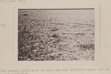 The "Gale V" after flipping on Lake Mead in the Gold Cup Races. A second hydro stands by