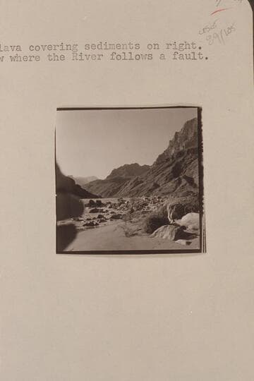 Upstream from Granite Park. Archean on the left bank and lava covering sediments on right. This stretch is one of the few where the river follows a fault