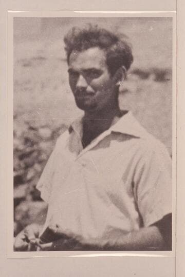 Gene Atkinson on the bridge across Marble Canyon 6 miles below Lees Ferry.  Atkinson was with the Nevills party of 1938 from Greenriver to Lees Ferry