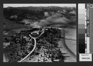 Aerial view of Milflores, Spanish-style home of Harrison Gray Otis