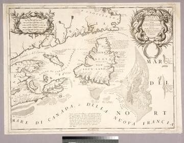 Canada Orientale nell' America Settentrionale descritta dal P. Mro. Coronelli M. C. Cosmografo della Geren Republica de Venetia dedicata Alli Reverendi Padri Li P. P. Minori Conventuali del Monastero insigne de S. Francesco di Bologna