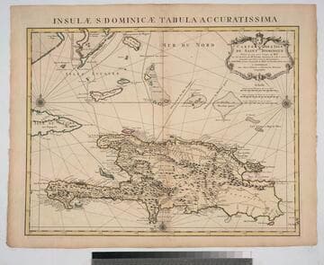Carte de L'Isle de Saint Domingue : Dresée en 1722 pour l'usage du Roy ; Sur les memoires de Mr. Frezier Ingenieur de S. M. et autres ; assujettis aux Observations Astronomiques / Par G. de l'Isle premier Geographe du Roy, de l'Academie Rle. des Sciences