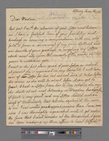 Howard, Mary (Finch), Viscountess Andover. Letter to Elizabeth (Robinson) Montagu