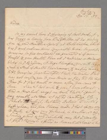 Lyttelton, Charles, Bishop of Carlisle. Letter to Elizabeth (Robinson) Montagu