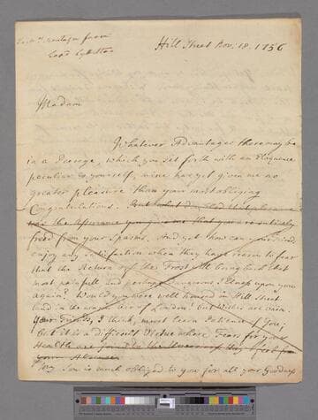 Lyttelton, George, 1st Baron Lyttelton of Frankley. Letter to Elizabeth (Robinson) Montagu