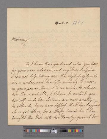 Howard, Mary (Finch), Viscountess Andover. Letter to Elizabeth (Robinson) Montagu