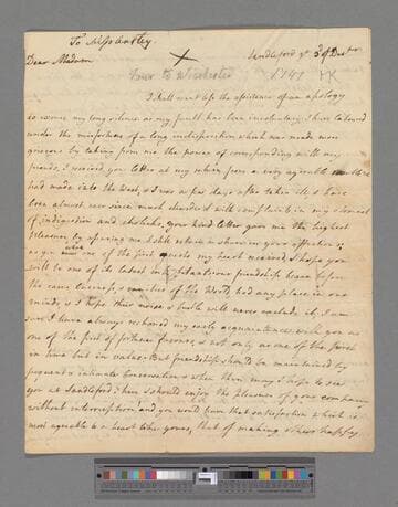 Montagu, Elizabeth (Robinson). Letter to Mary Anstey