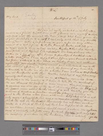 Montagu, Elizabeth (Robinson). Letter to George Lyttelton, 1st Baron Lyttelton of Frankley